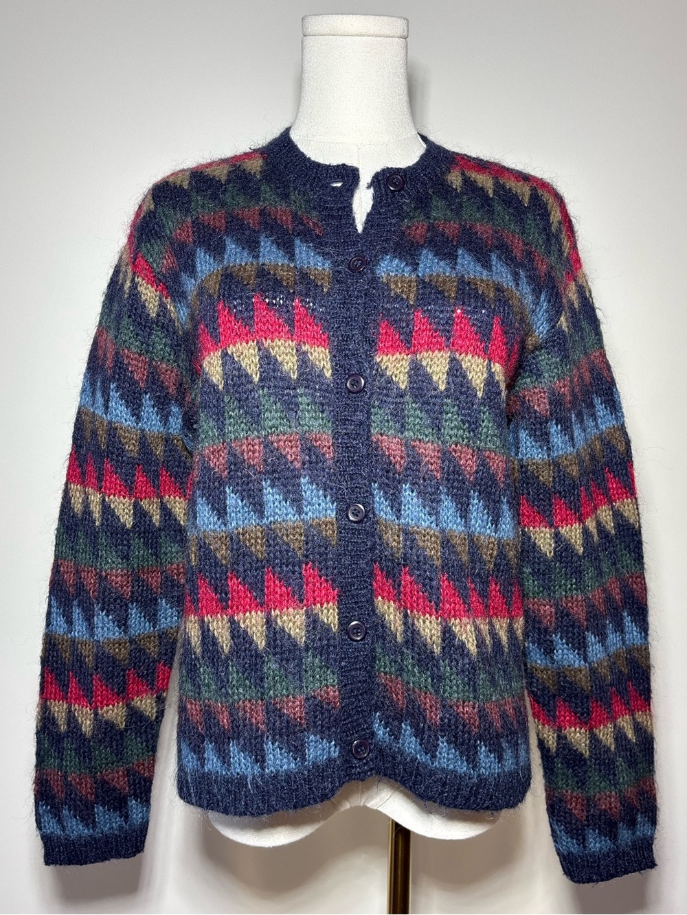 Paul Harris Design Vintage Mohair Geometric Knit Button Front Sweater
